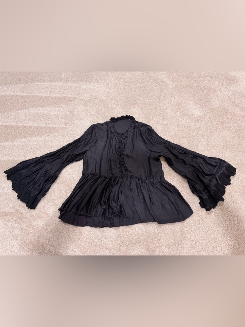 Women's Black Ruffle V-Neck Peplum Blouse